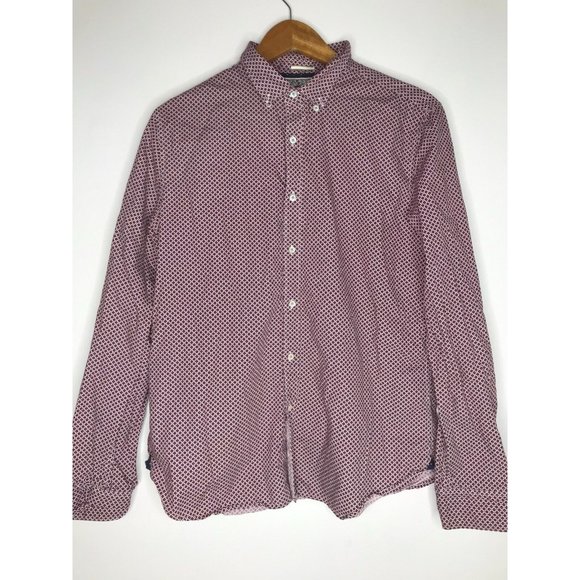 Denim & Flower Ricky Singh Men's Large Long Sleeve Burgundy Button Down Shirt - Picture 1 of 7
